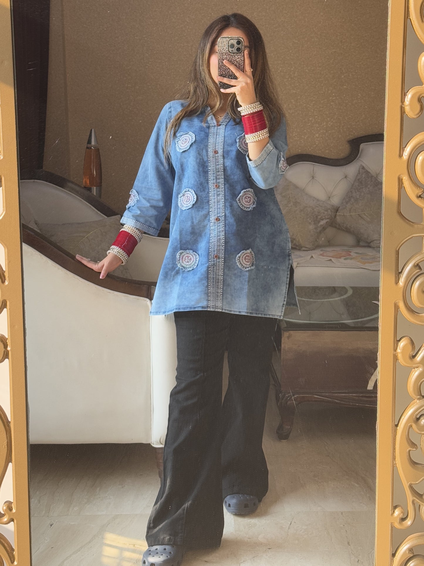 Indie Patch Denim Kurti (Women)