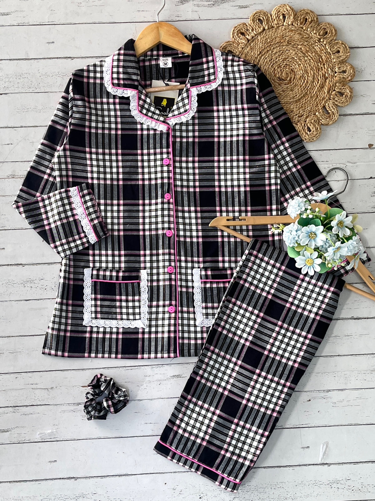 Black Pink Winter Pj Set