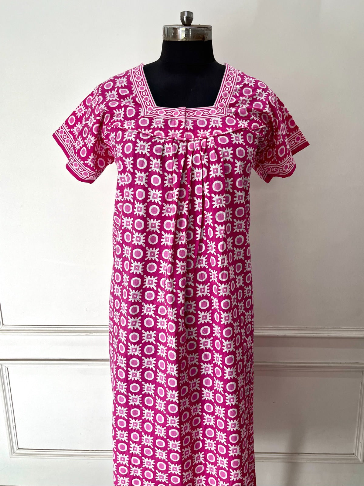 pink circle Jaipuri Cotton Nighty (Women)