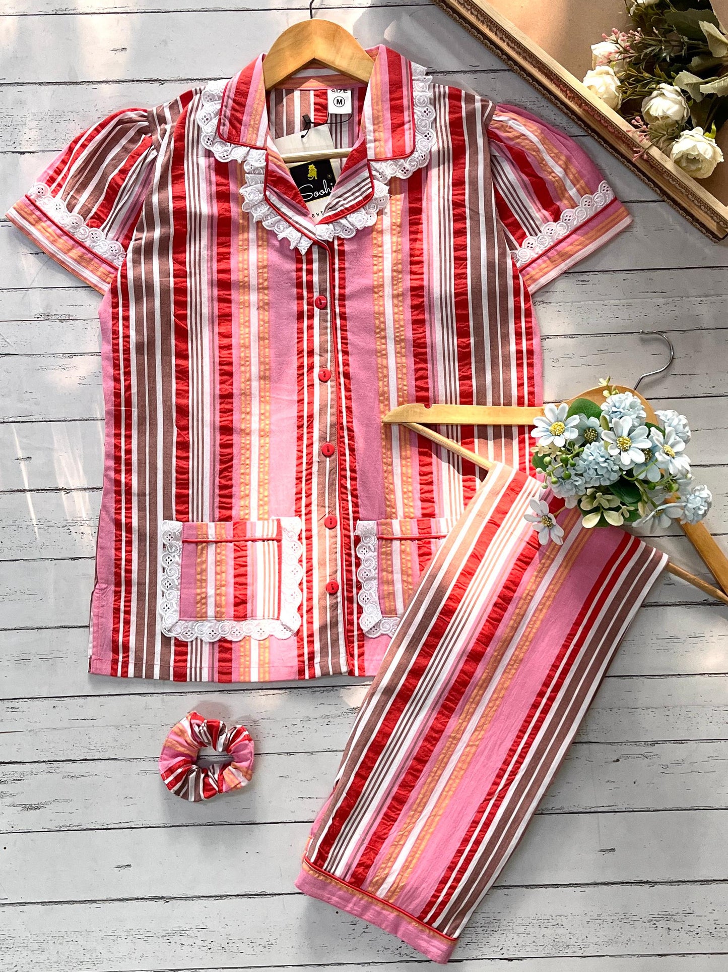 Red Striped Checks Pj Set (Women)
