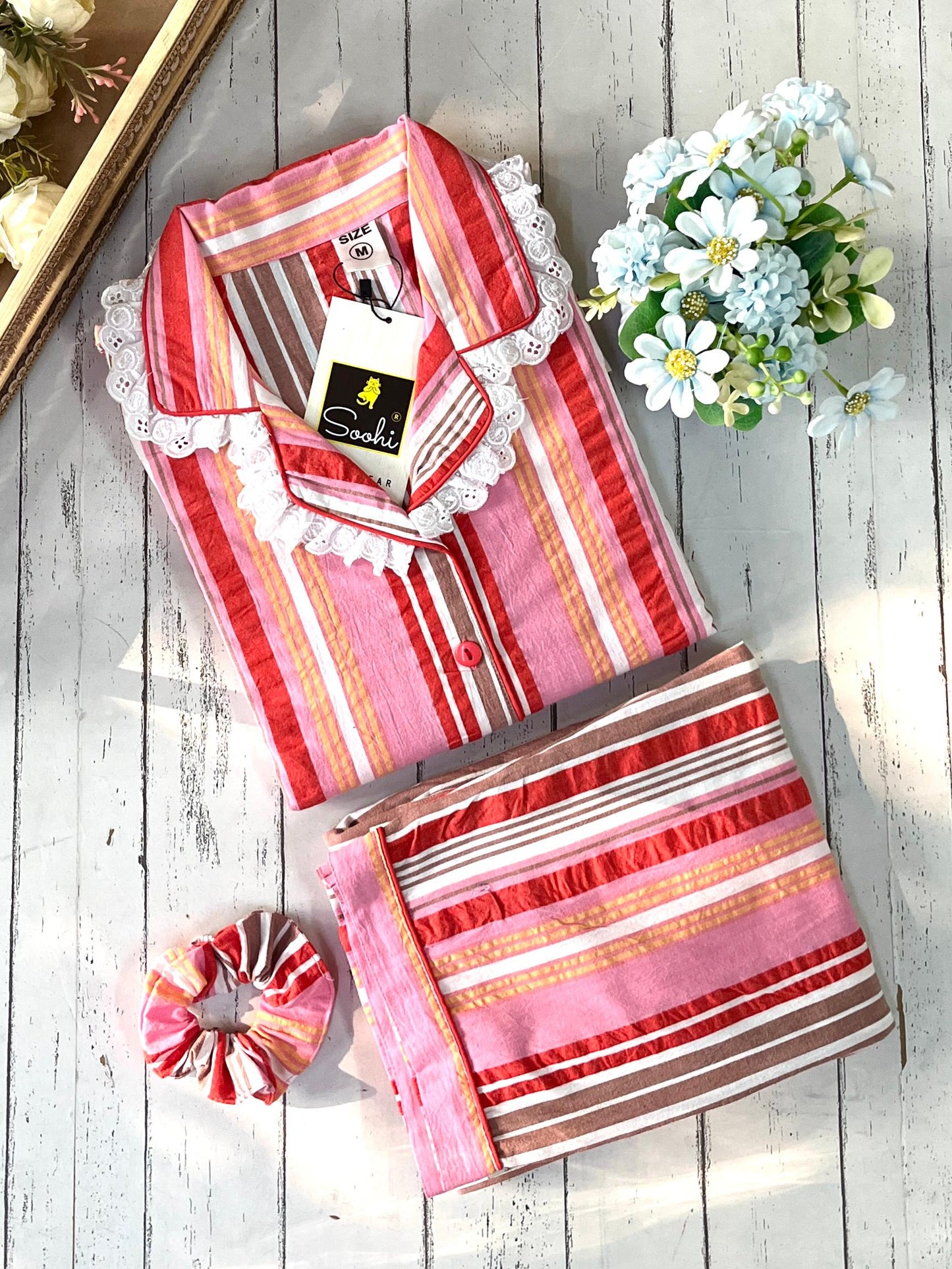Red Striped Checks Pj Set (Women)