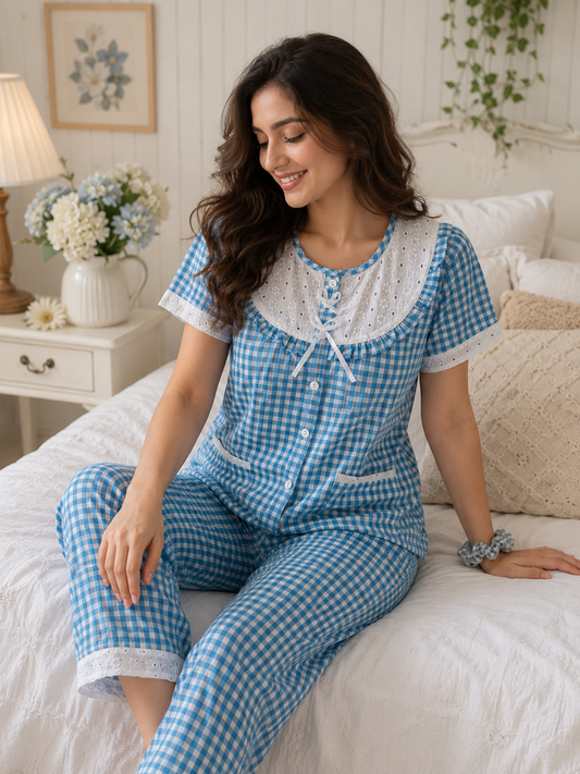 Blue Candy Checks Pj Set (Women)