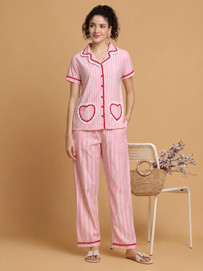 Pink Lace Heart Pj Set (Women)