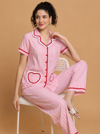 Pink Lace Heart Pj Set (Women)