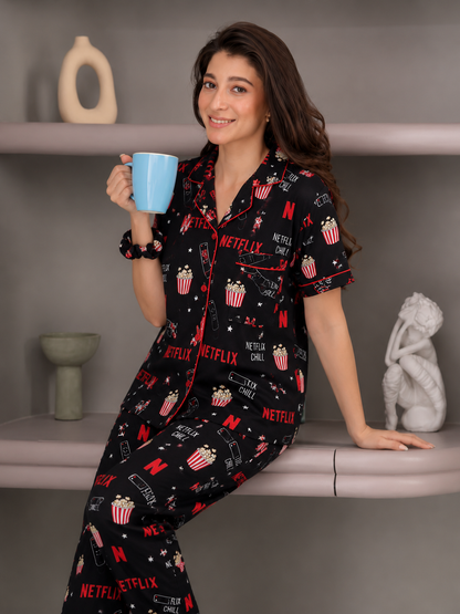 Black Netflix Pj Set (Women)
