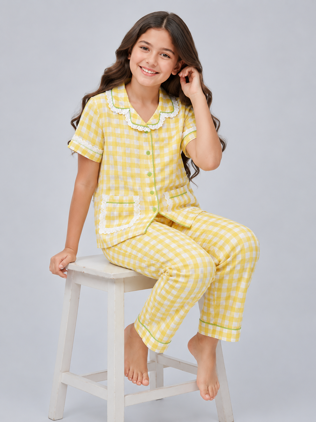 Yellow Check Kids Pj Set