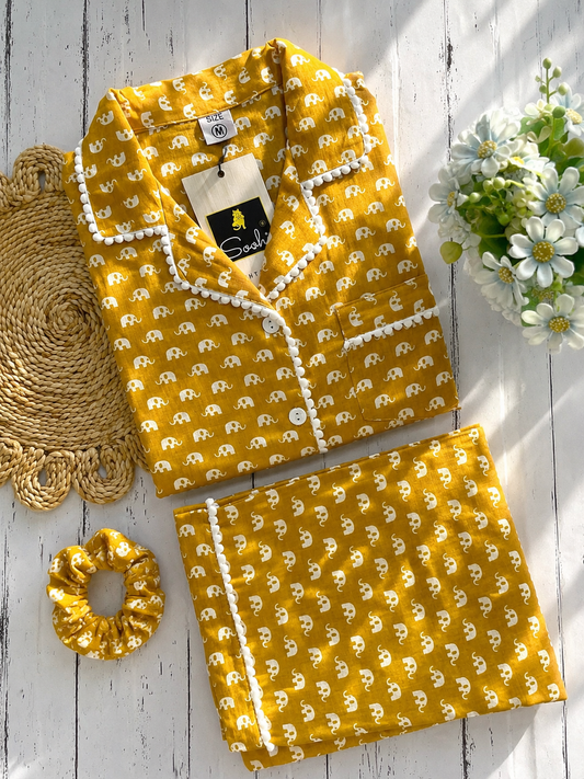 Yellow Baby Elephant pure cotton Pj Set (Women)