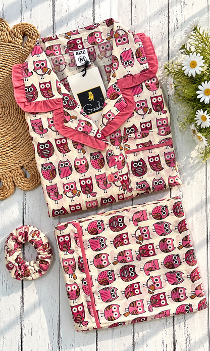 Pink Owl pure cotton Pj Set (Women)