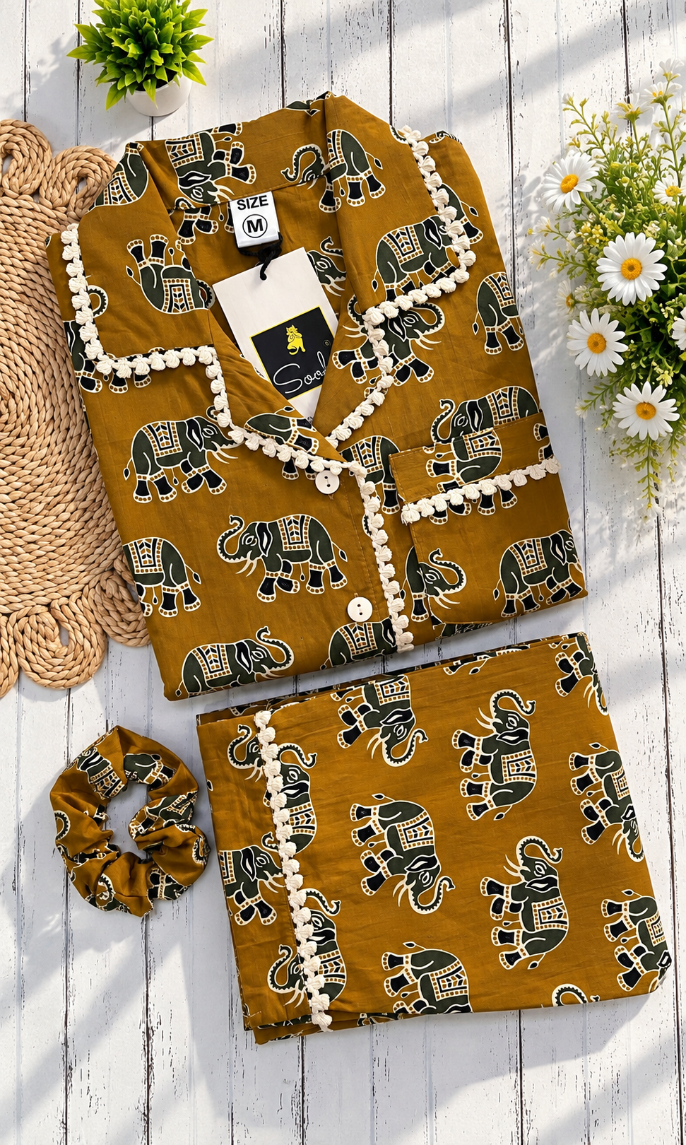 Mustered Elephant pure cotton Pj Set (Women)