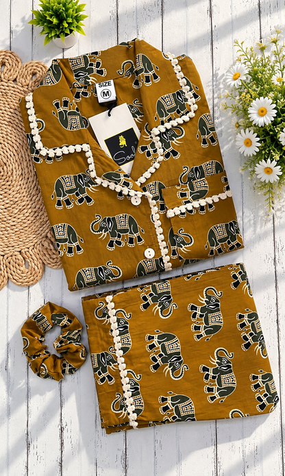 Mustered Elephant pure cotton Pj Set (Women)