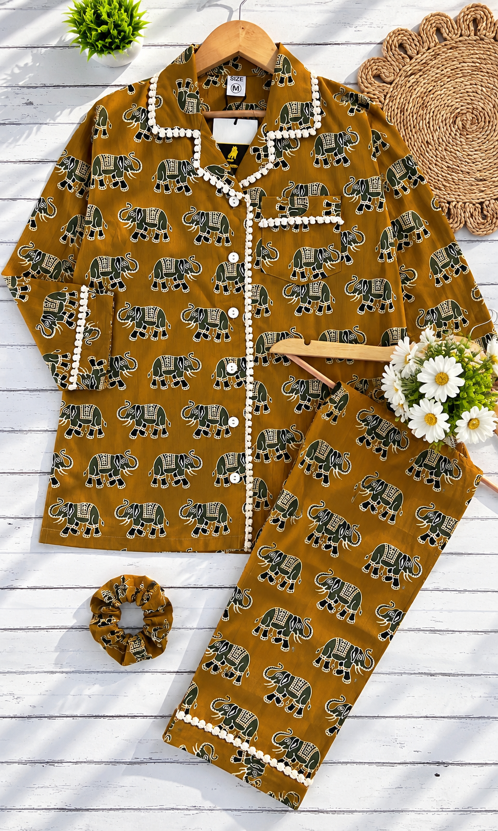 Mustered Elephant pure cotton Pj Set (Women)