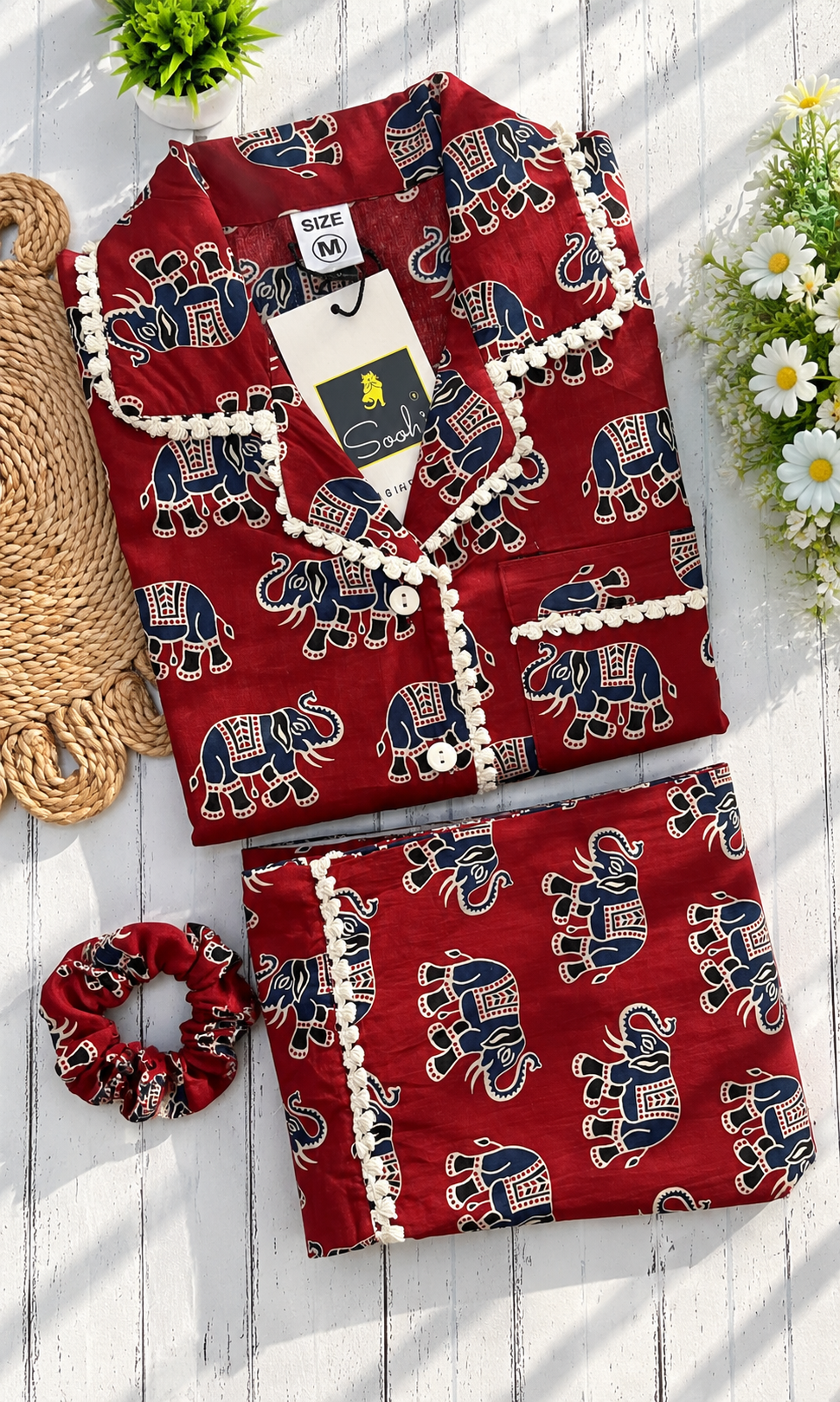 Mehroon Elephant pure cotton Pj Set (Women)