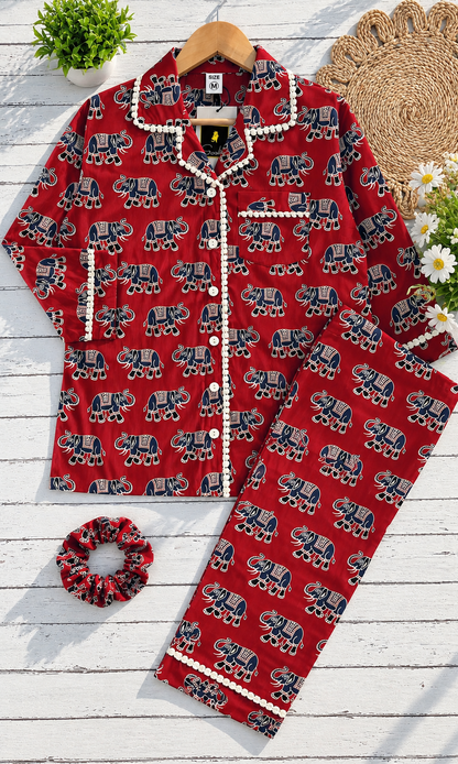 Mehroon Elephant pure cotton Pj Set (Women)