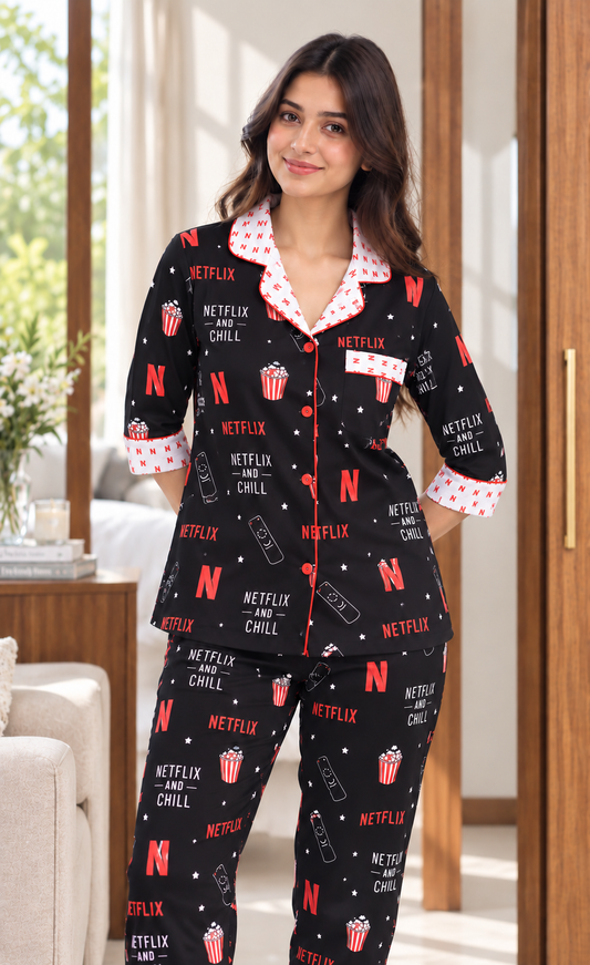 Black Netflix Pj Set (Women)