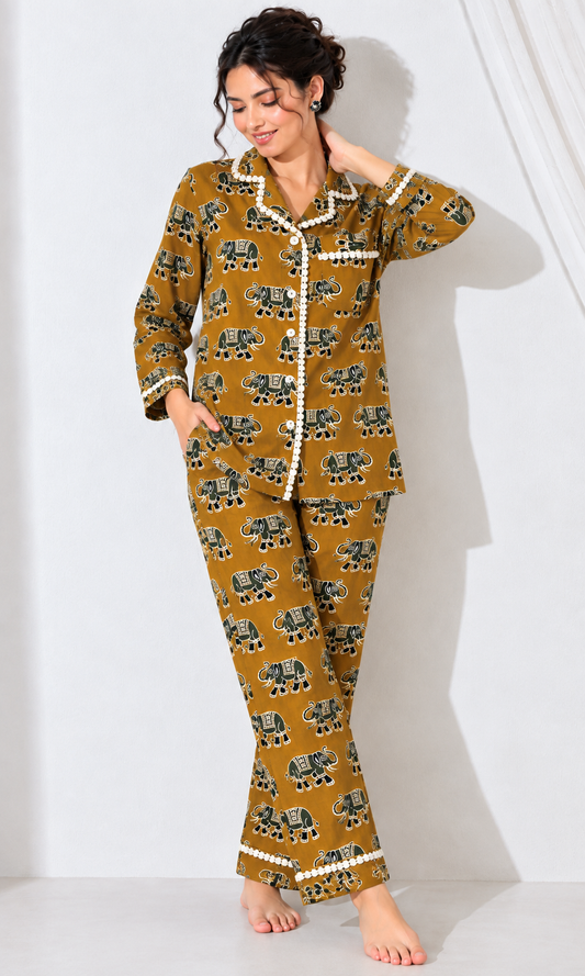 Mustered Elephant pure cotton Pj Set (Women)