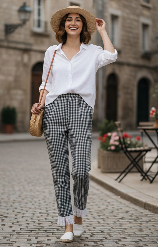 Black Checks Joggers with lace (Women)