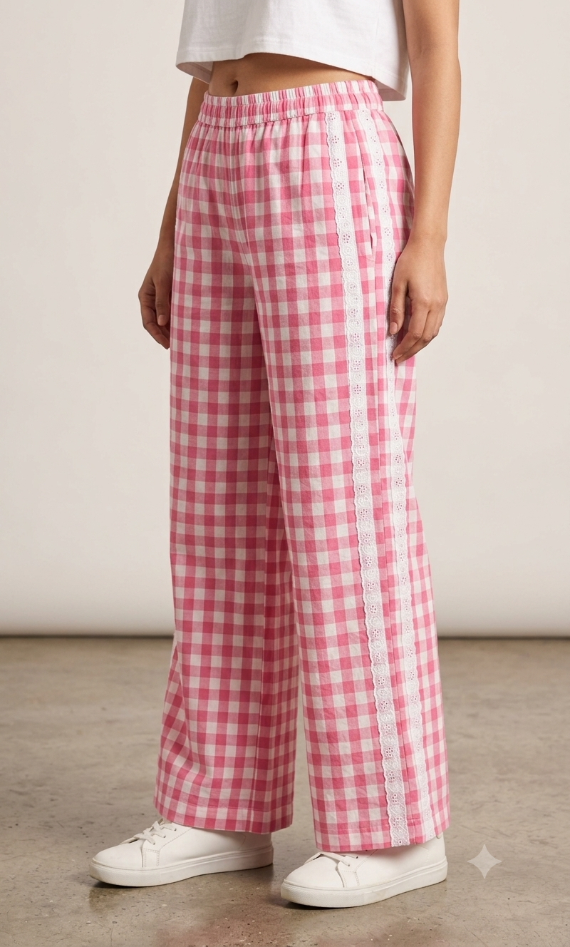 Pink Check Lower with Lace (Women)