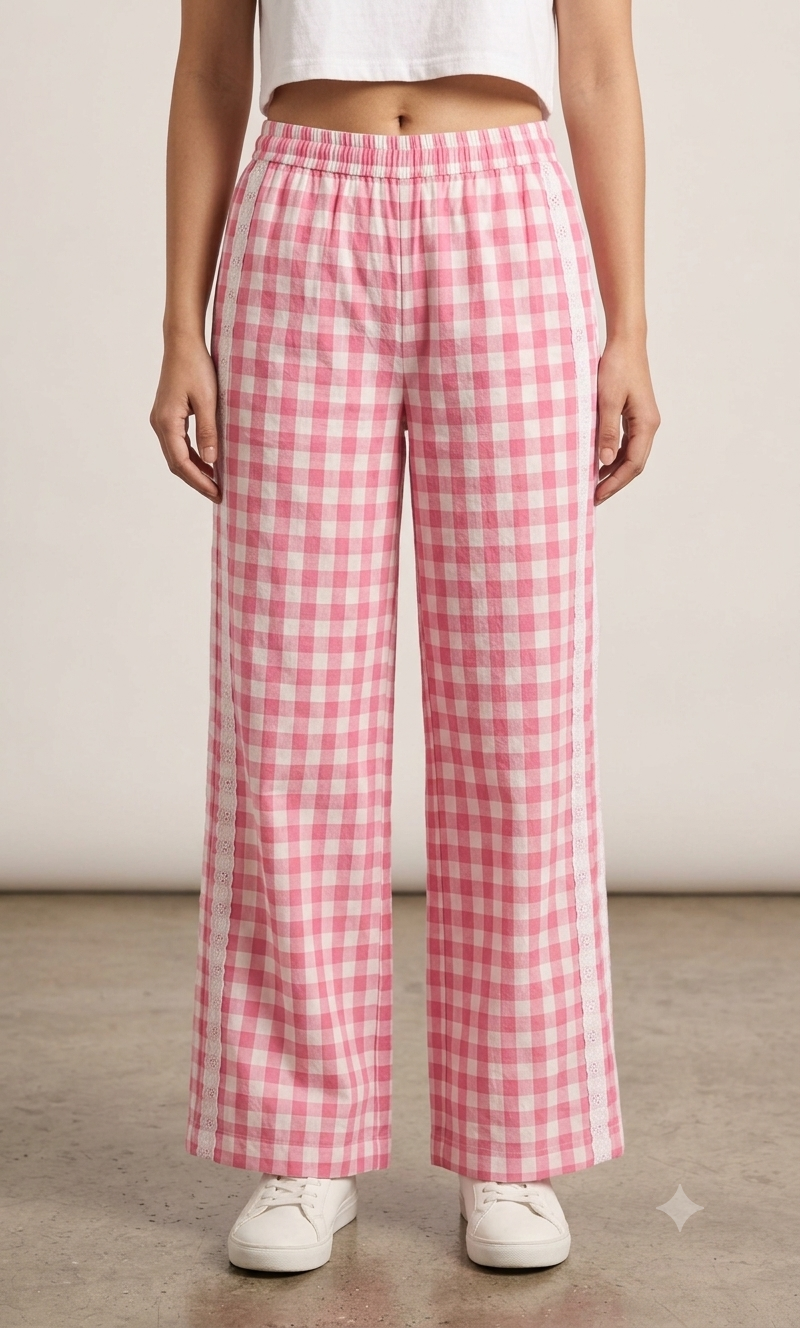 Pink Check Lower with Lace (Women)