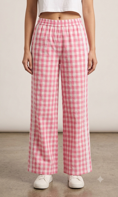 Pink Check Lower with Lace (Women)