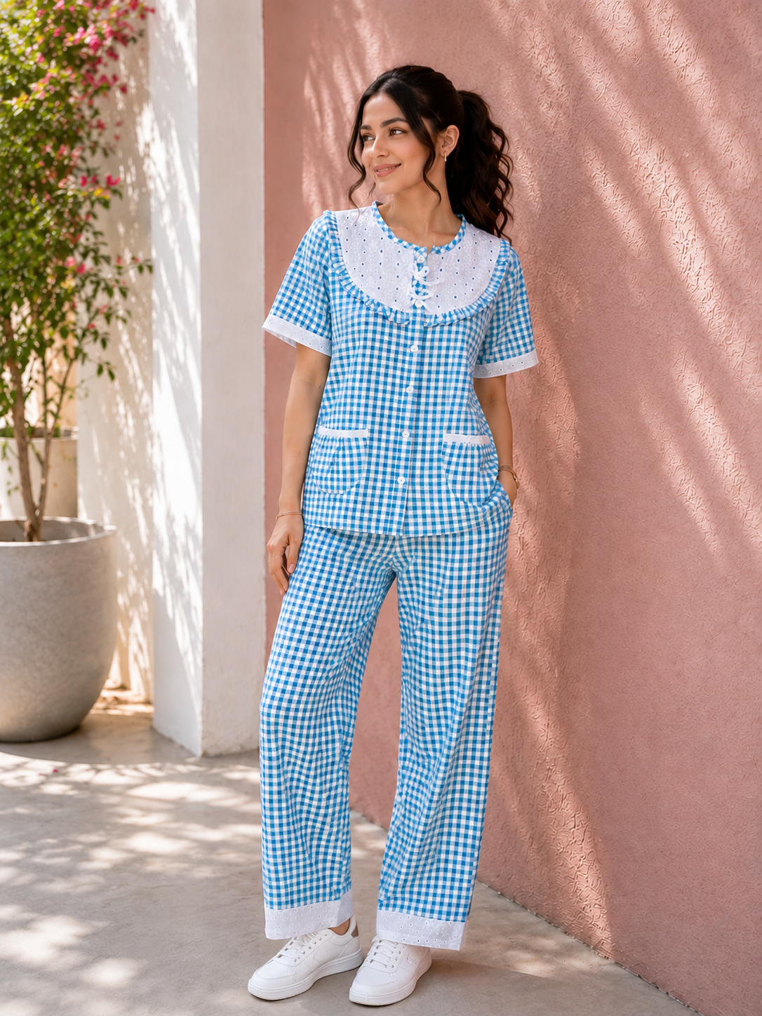 Blue Candy Checks Pj Set (Women)