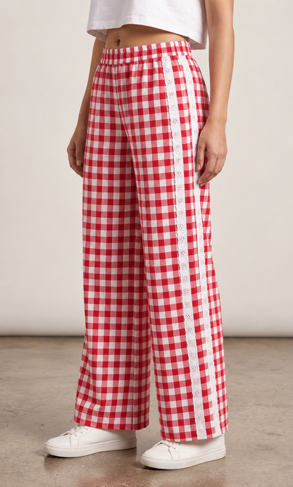 Red Check Lower with Lace (Women)