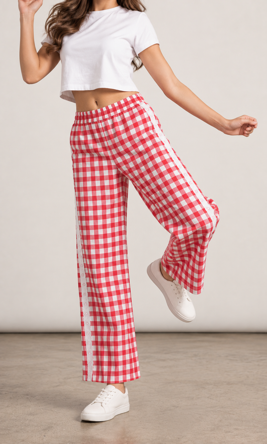 Red Check Lower with Lace (Women)