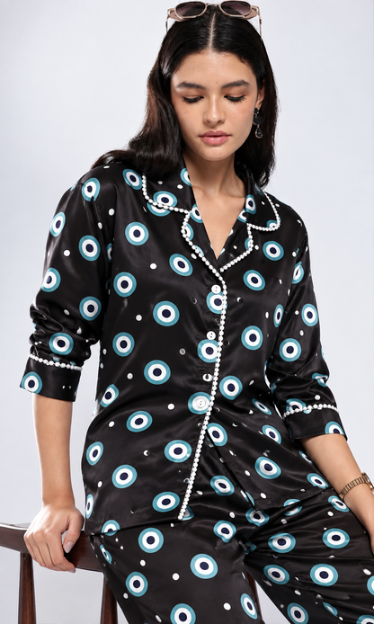 Black Evil Eye Luxe Satin PJ Set