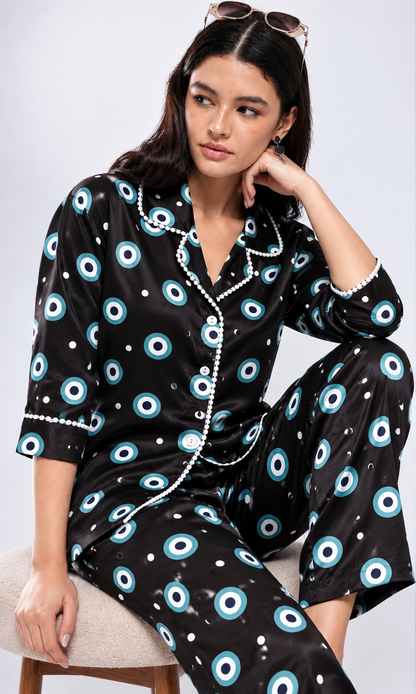 Black Evil Eye Luxe Satin PJ Set
