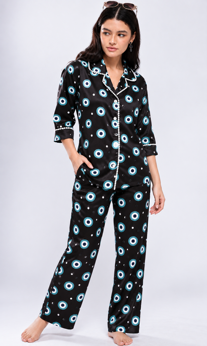 Black Evil Eye Luxe Satin PJ Set