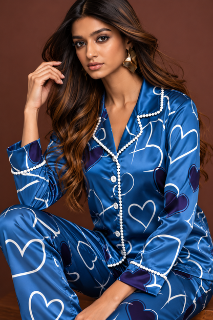 Grey Heart Luxe Satin PJ Set