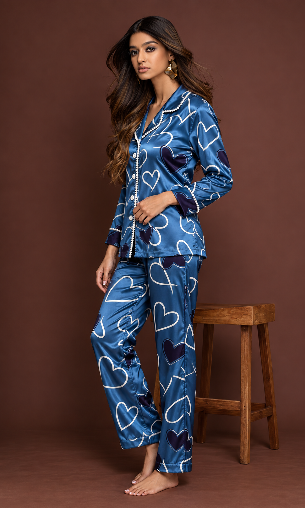 Grey Heart Luxe Satin PJ Set