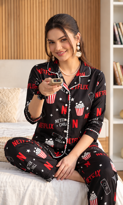 Black Netflix Luxe Satin PJ Set