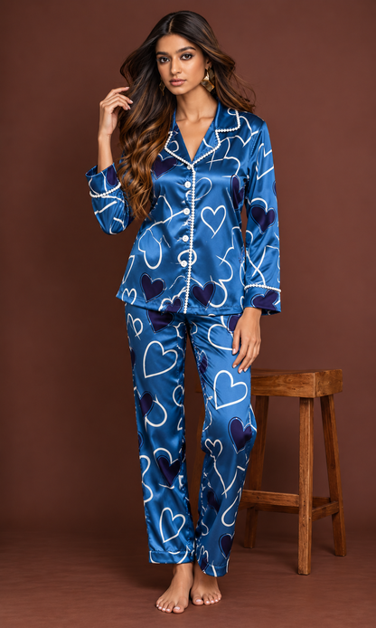 Grey Heart Luxe Satin PJ Set