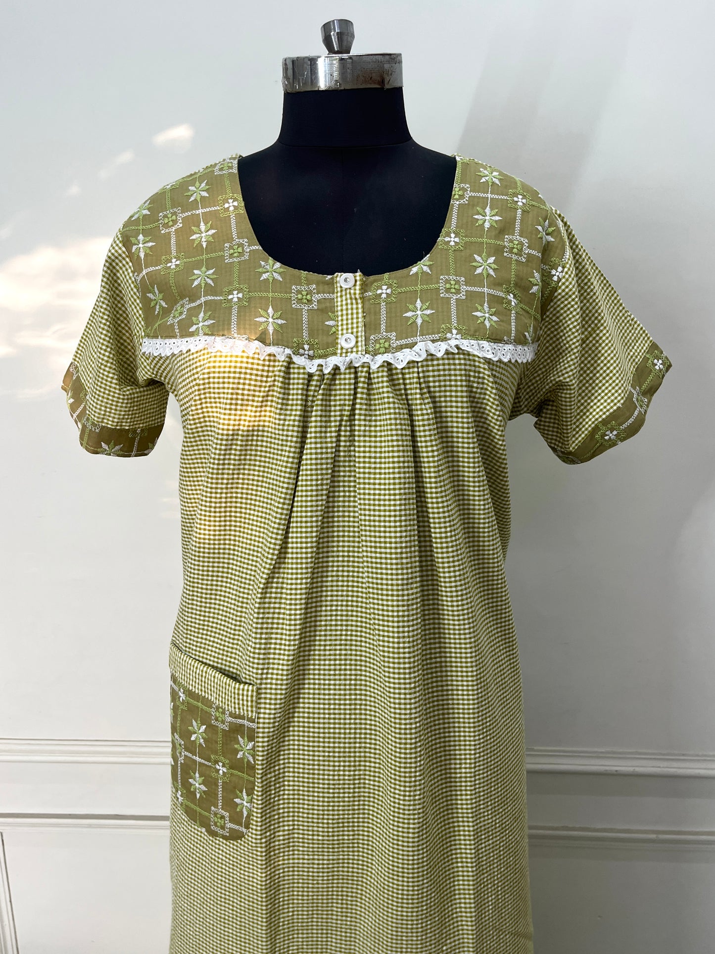 Green Floral Cotton Nighty (Women)