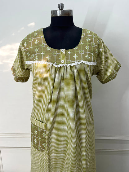 Green Floral Cotton Nighty (Women)