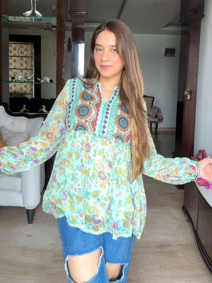Kaaya Green Flared Kurti (Women)