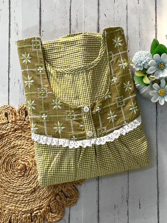 Green Floral Cotton Nighty (Women)