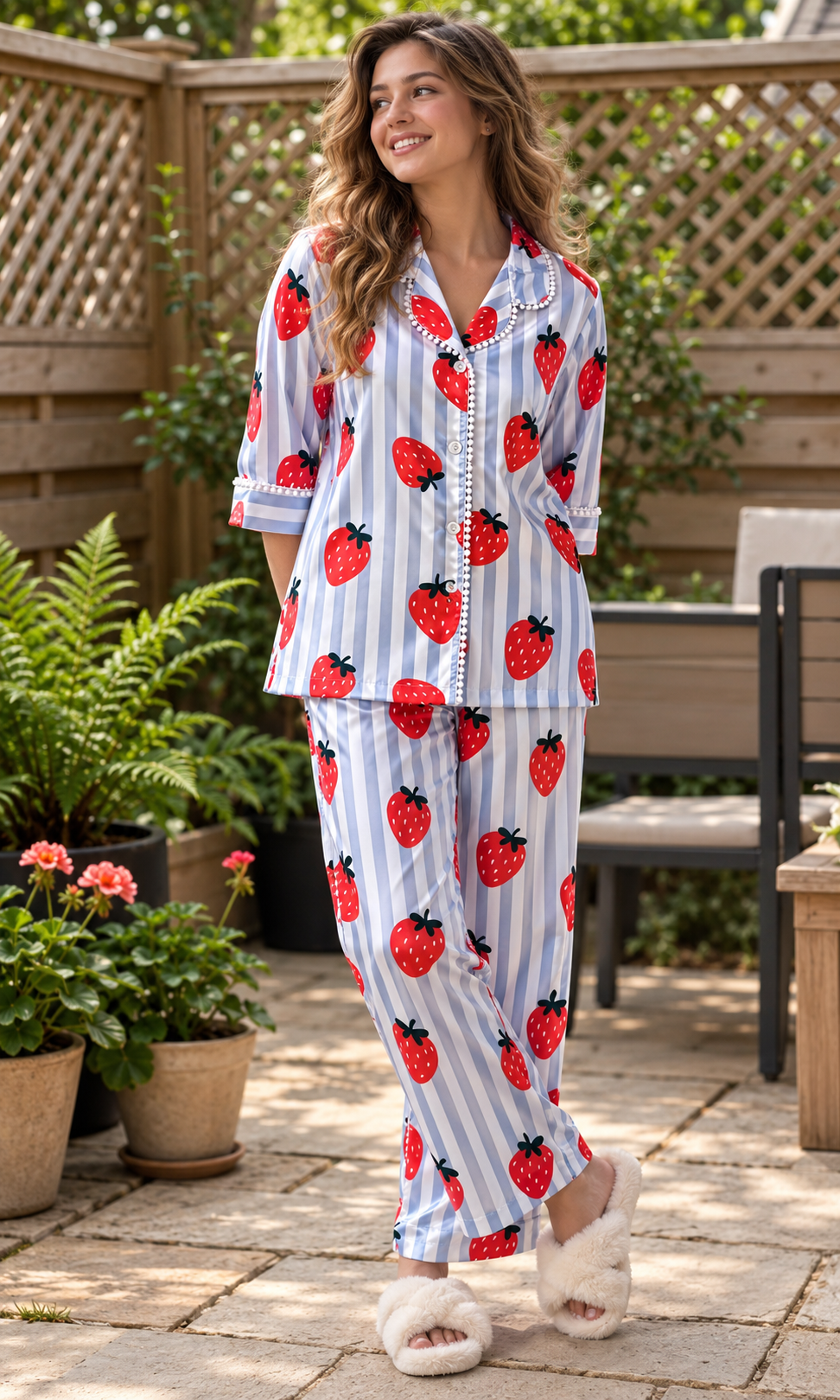 Blue stripe strawberry Luxe Satin PJ Set