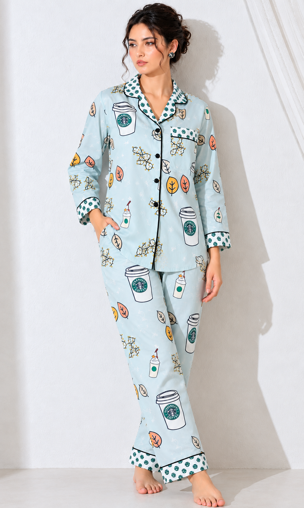 Blue Coffee Pj Set