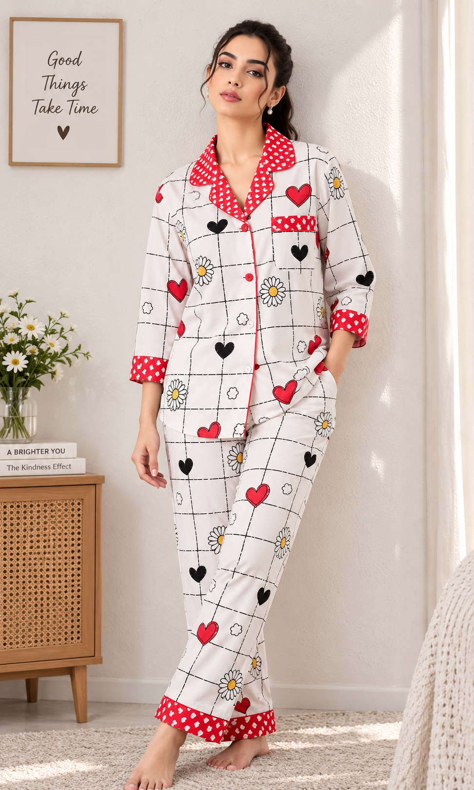Red Heart Check Pj Set