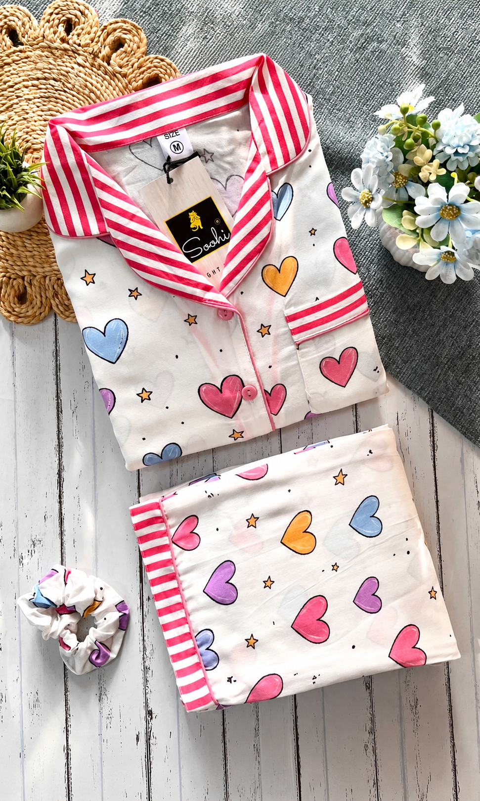 White Pink Heart Pj Set