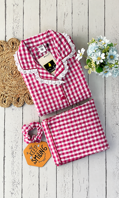 Pink Gingham Check Pj Set