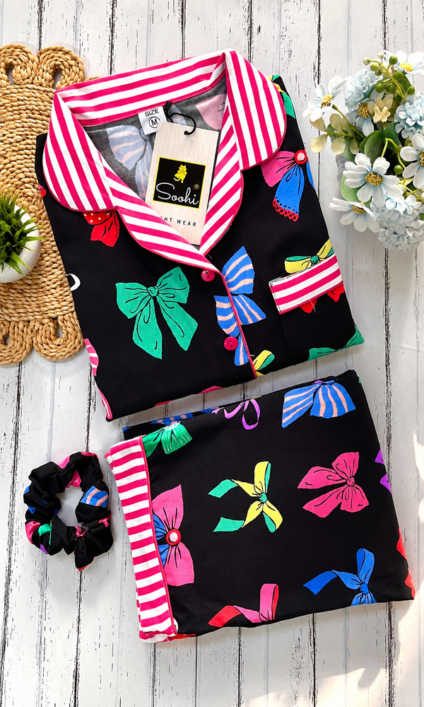 Black Multi Bows Pj Set (Women)