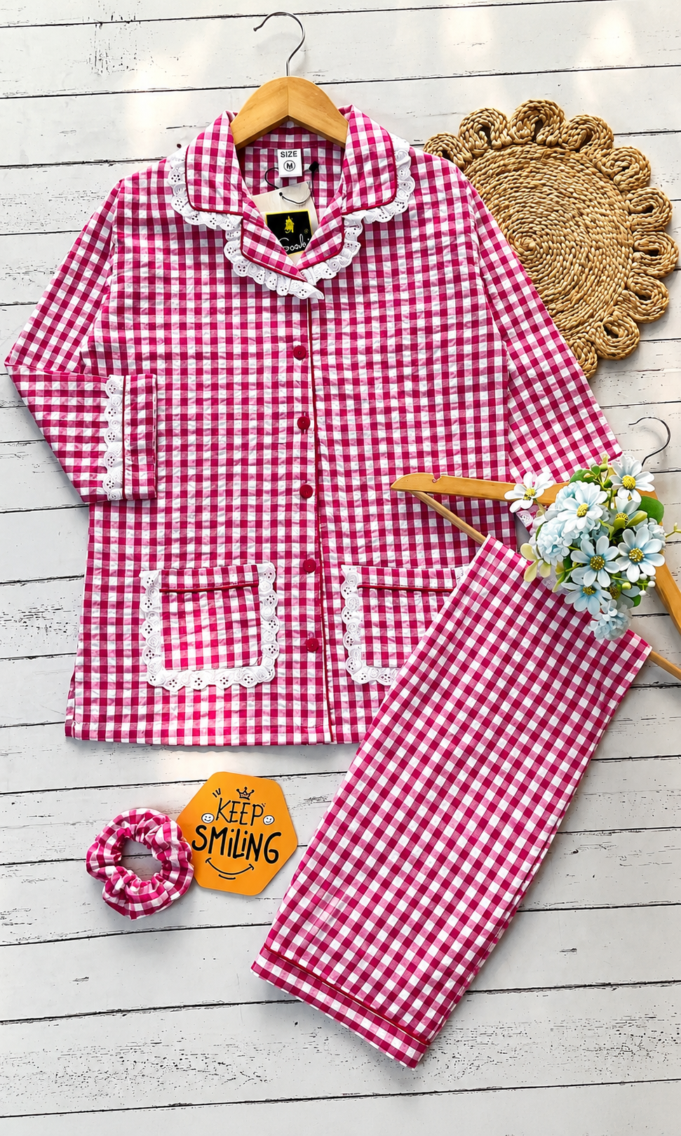 Pink Gingham Check Pj Set