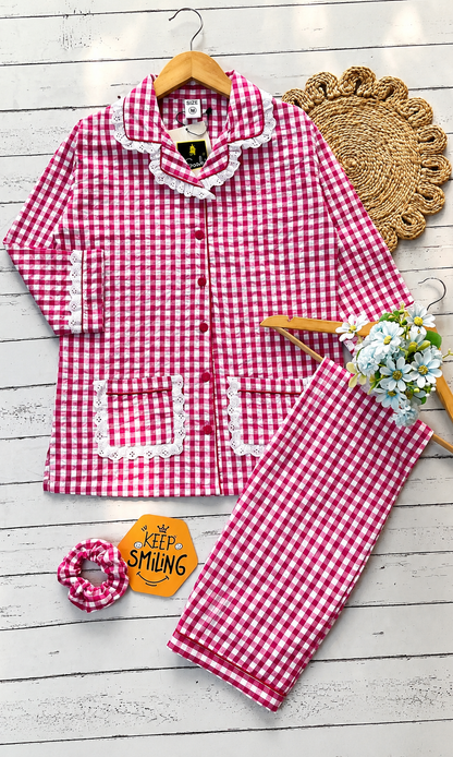 Pink Gingham Check Pj Set