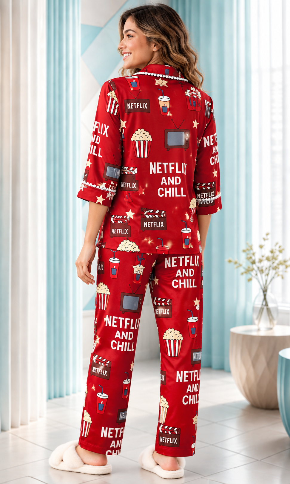 Red Netflix Luxe Satin PJ Set