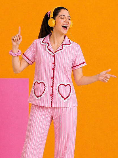 Pink Lace Heart Pj Set (Women)