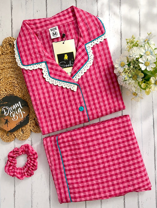 Rosy Gingham Check Pj Set (Women)