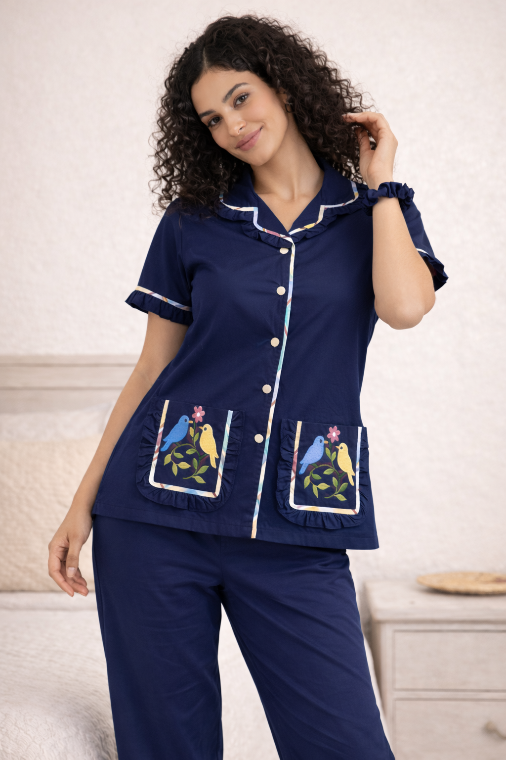 Navy Embroidered Sparrow Pj Set (Women)