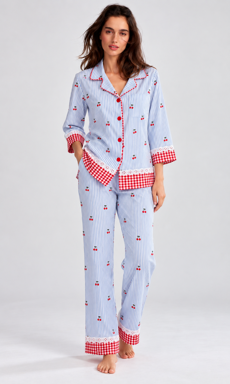 Blue Stripe Cherry PJ Set